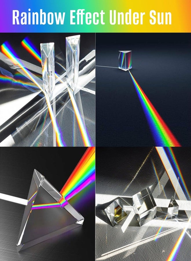 QFkris 6 Pack K9 Optical Crystal Photography Prism Set, Include 50mm Crystal Ball, Cube,Optical Pyramid, 50mm & 150mm Triangular Prism,60mm Dome Magnifying with Cloth for Teaching, Playing - Image 2